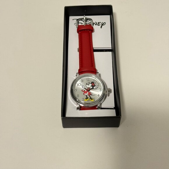 NWT - Disney Minnie Mouse Silver watch for ladies, Vintage style. Red leather st - Picture 8 of 16